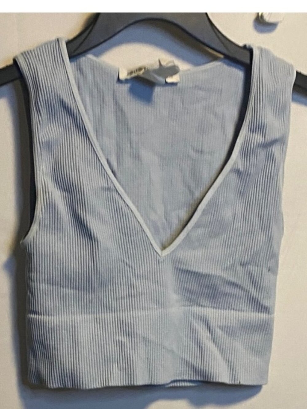 Sky Blue V-Neck Ribbed Crop Top